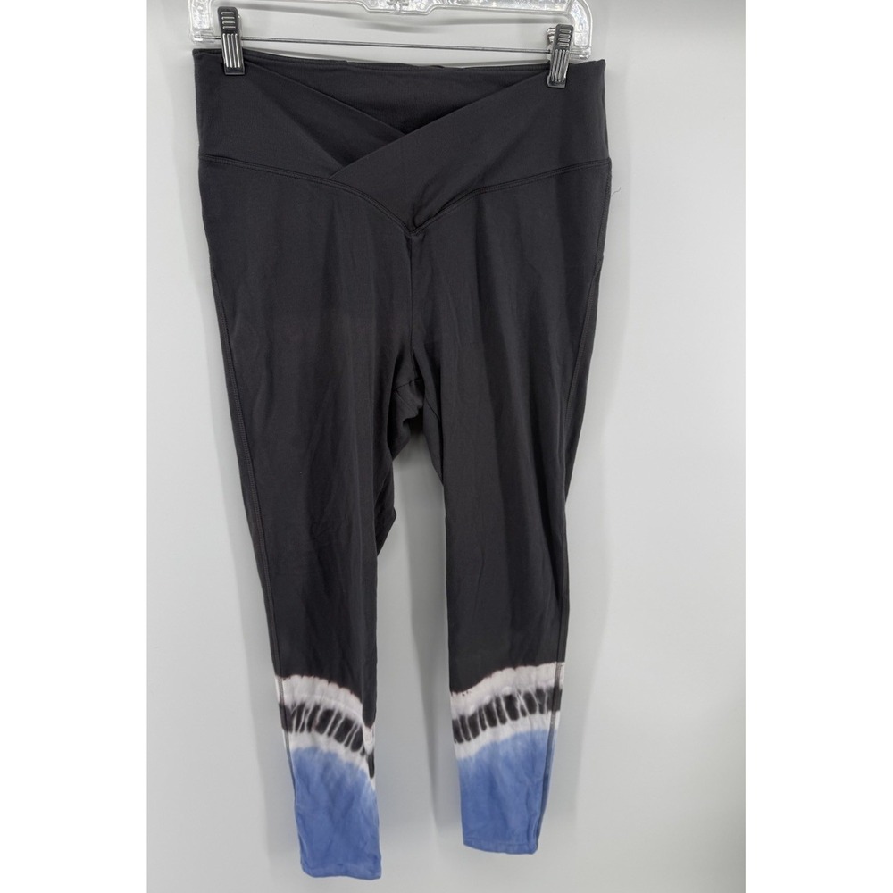 PINK Victoria's Secret Leggings L Crossover Waist Tie Dye Black Blue Cotton